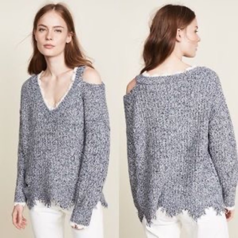 Wildfox Echo Distressed Cold Shoulder Sweater